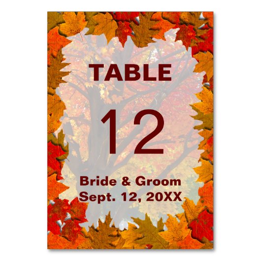 Kaart van de liefdesherfst Wedding Table (Achterkant)