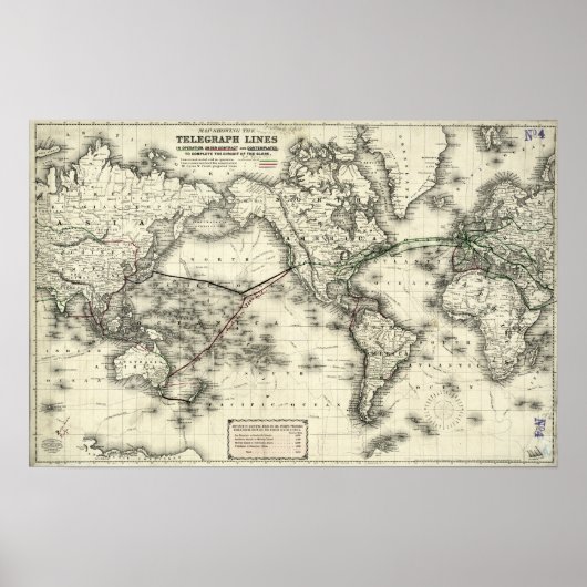  kaart van de Lijnen van Telegraph Poster (Voorkant)