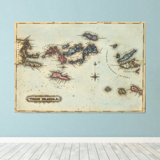 kaart van de Maagdeneilanden (1823) Canvas Afdruk (Insitu (Houten vloer))