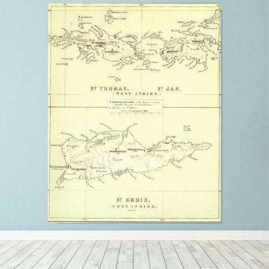 kaart van de Maagdeneilanden (1853) Canvas Afdruk (Insitu (Houten vloer))