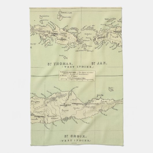  kaart van de Maagdeneilanden (1853) Theedoek (Verticaal)