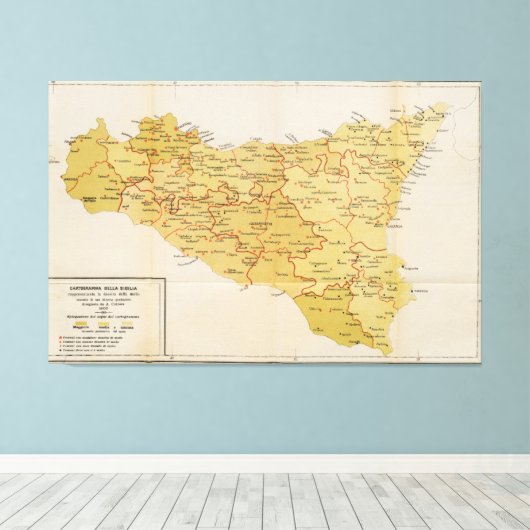 Kaart van de maffia-activiteit in Sicilië 1900 Canvas Afdruk (Insitu (Houten vloer))