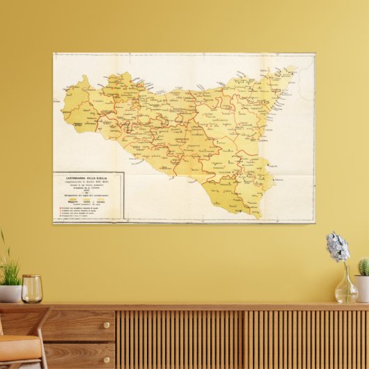 Kaart van de maffia-activiteit in Sicilië 1900 Canvas Afdruk (Insitu (Woonkamer))