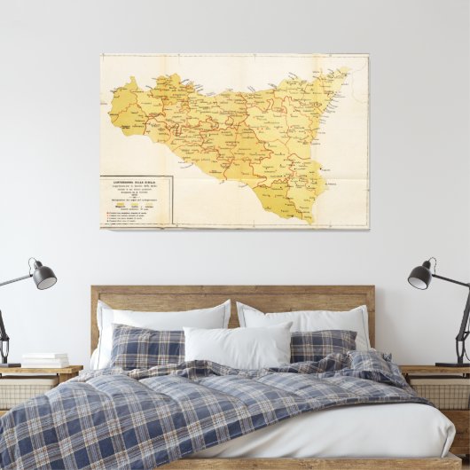 Kaart van de maffia-activiteit in Sicilië 1900 Canvas Afdruk (Insitu (Slaapkamer))