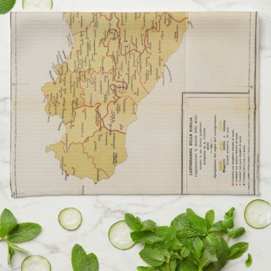 Kaart van de maffia-activiteit in Sicilië 1900 Theedoek (Gevouwen)