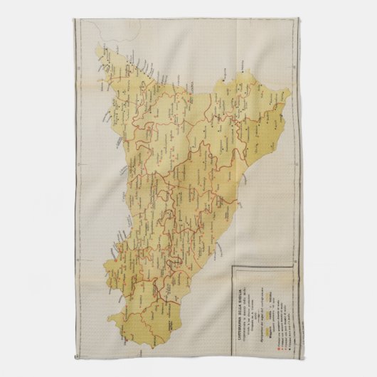 Kaart van de maffia-activiteit in Sicilië 1900 Theedoek (Verticaal)