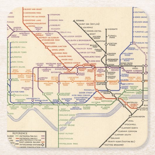 Kaart van de metro van Londen Kartonnen Onderzetters (Voorkant)