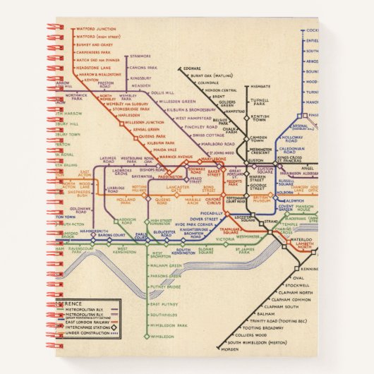 Kaart van de metro van Londen Notitieboek (Voorkant)