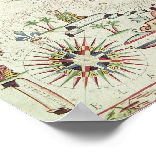 Kaart van de Middellandse Zee, 1625 Poster (Hoek)