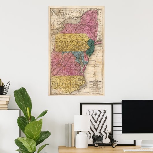 Kaart van de Midden-Staten Poster (Thuiskantoor)