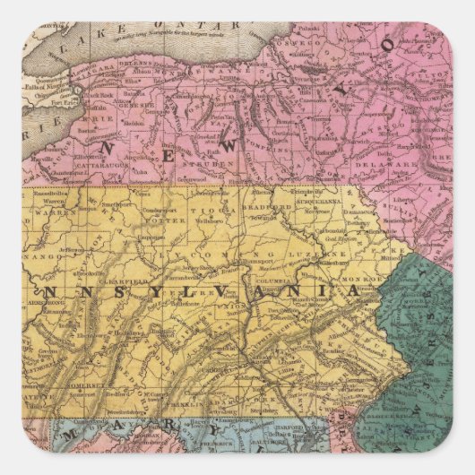 Kaart van de Midden-Staten Vierkante Sticker (Voorkant)