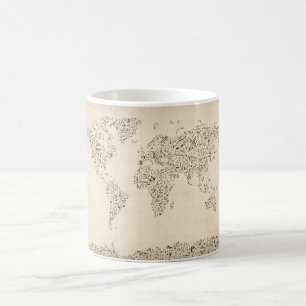 Kaart van de muzieknoten van de wereld koffiemok
