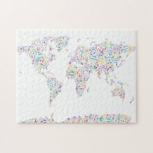 Kaart van de muzieknoten van de wereld legpuzzel