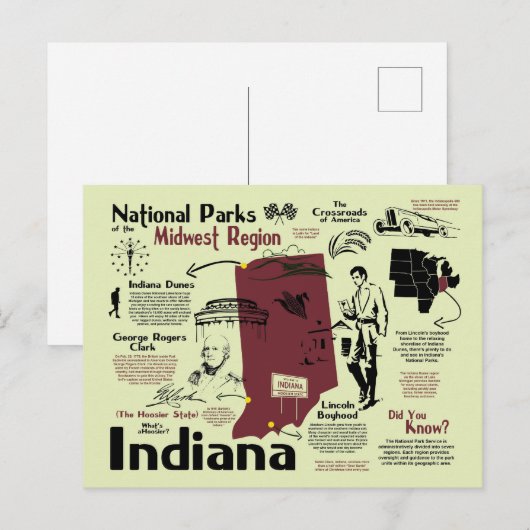 Kaart van de nationale parken van Indiana (Voorkant / Achterkant)