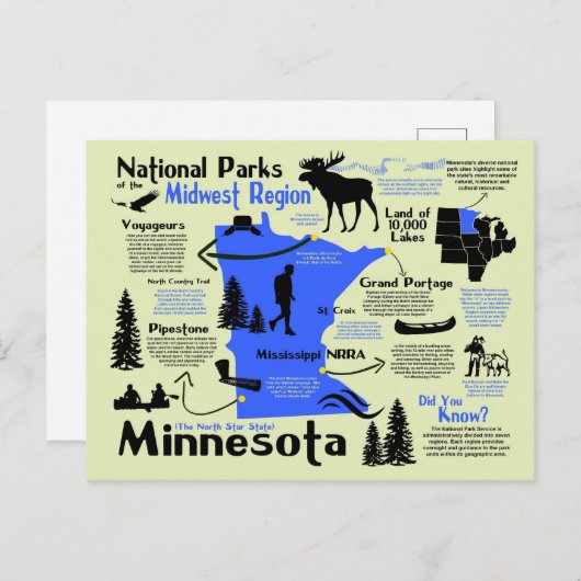 Kaart van de nationale parken van Minnesota (Voorkant / Achterkant)