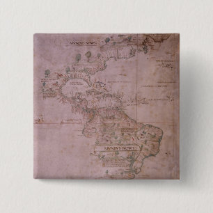 Kaart van de Nieuwe Wereld, c.1532 Vierkante Button 5,1 Cm
