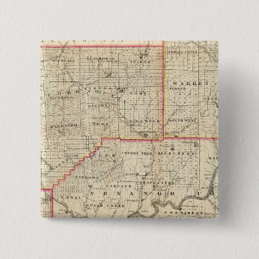 Kaart van de olieregio Pennsylvania Vierkante Button 5,1 Cm (Voorkant)