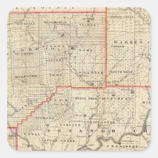 Kaart van de olieregio Pennsylvania Vierkante Sticker (Voorkant)