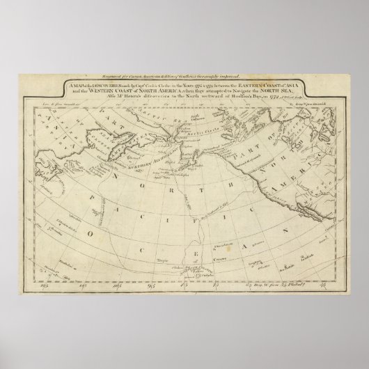 Kaart van de ontdekkingen van Cook en Clerke 2 Poster (Voorkant)
