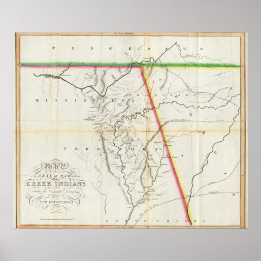 Kaart van de Oorlogsstoel onder de Kreek-Indiërs Poster (Voorkant)