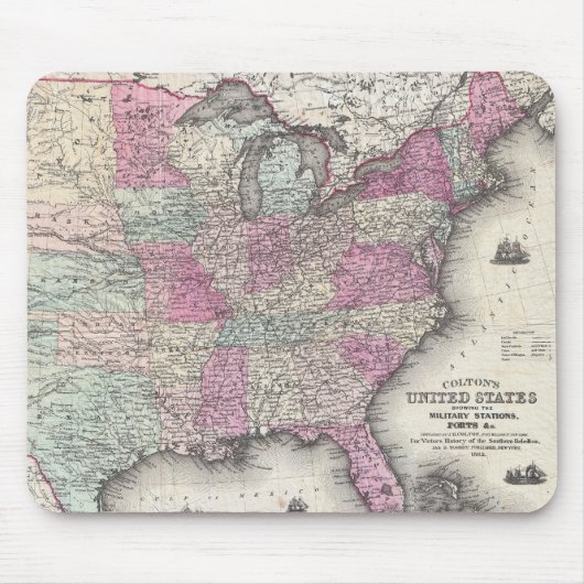  kaart van de oostelijke Verenigde Staten (1862) Muismat (Voorkant)