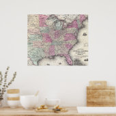  kaart van de oostelijke Verenigde Staten (1862) Poster (Keuken)