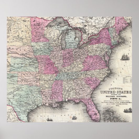  kaart van de oostelijke Verenigde Staten (1862) Poster (Voorkant)