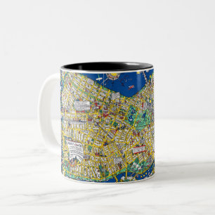 Kaart van de oude stad van de vintage van Boston K Tweekleurige Koffiemok