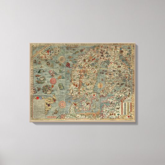 Kaart van de Oude Wereld "Carta Marina" Canvas Afdruk (Voorkant)