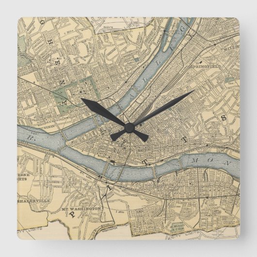  kaart van de PA van Pittsburgh (1891) Vierkante Klok (Voorkant)