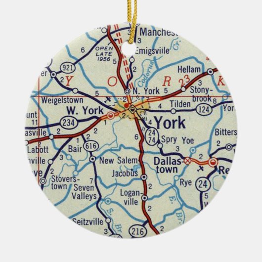 kaart van de PA van York Keramisch Ornament (Voorkant)