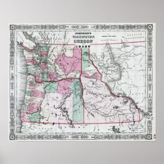  kaart van de Pacific Northwest Washington Poster (Voorkant)