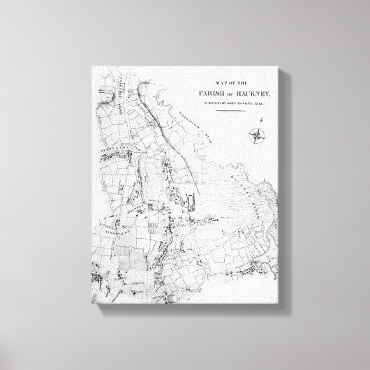 Kaart van de parochie van Hackney Canvas Afdruk (Voorkant)