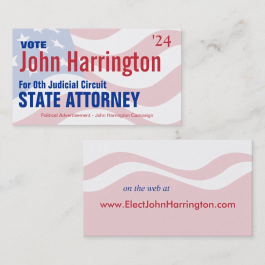 Kaart van de politieke campagne-openbaar aanklager visitekaartje (Voorkant / Achterkant)