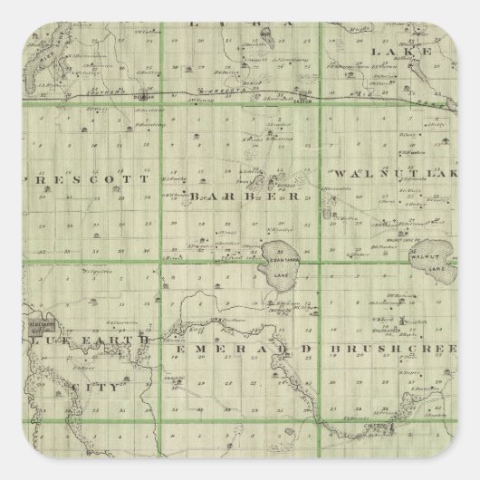 Kaart van de provincie Faribault, Minnesota Vierkante Sticker (Voorkant)