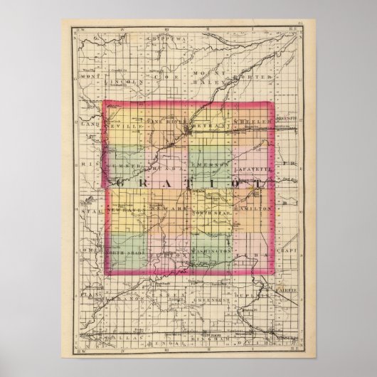 Kaart van de provincie Gratiot, Michigan Poster (Voorkant)