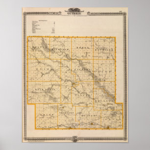 Kaart van de provincie Guthrie, staat Iowa Poster