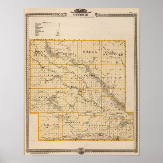 Kaart van de provincie Guthrie, staat Iowa Poster (Voorkant)