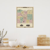 Kaart van de provincie Iowa, de staat Wisconsin Poster (Keuken)