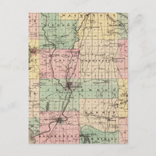 Kaart van de provincie Jefferson, de staat Wiscons (Voorkant)