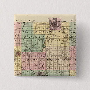 Kaart van de provincie Jefferson, de staat Wiscons Vierkante Button 5,1 Cm