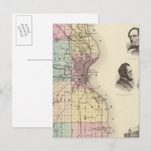 Kaart van de provincie Milwaukee, de staat Wiscons (Voorkant / Achterkant)