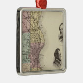 Kaart van de provincie Milwaukee, de staat Wiscons Metalen Ornament (Rechts)