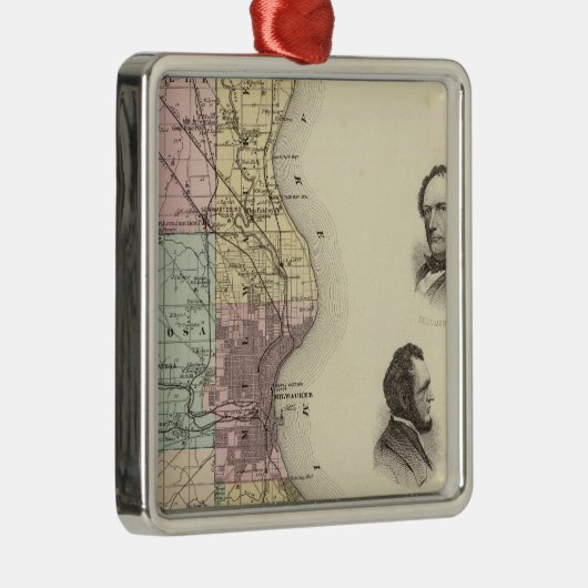 Kaart van de provincie Milwaukee, de staat Wiscons Metalen Ornament (Rechts)