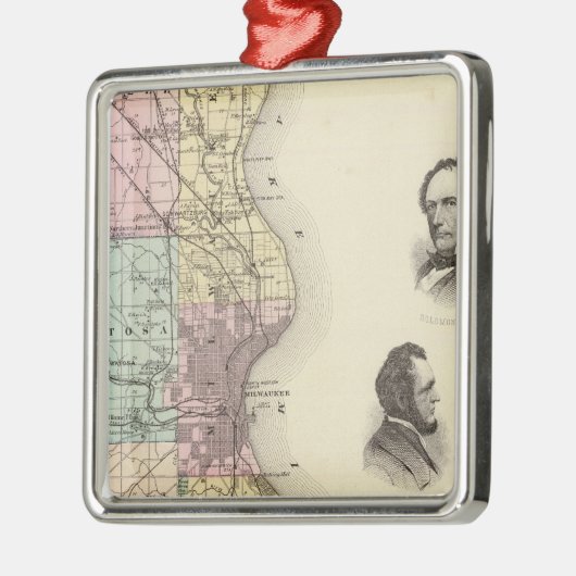 Kaart van de provincie Milwaukee, de staat Wiscons Metalen Ornament (Links)