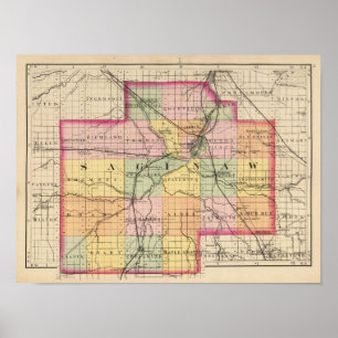 Kaart van de provincie Saginaw, Michigan Poster