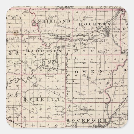 Kaart van de provincie Winnebago en Belvidere Vierkante Sticker (Voorkant)