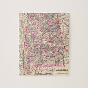  kaart van de provincies Alabama (1876) Legpuzzel