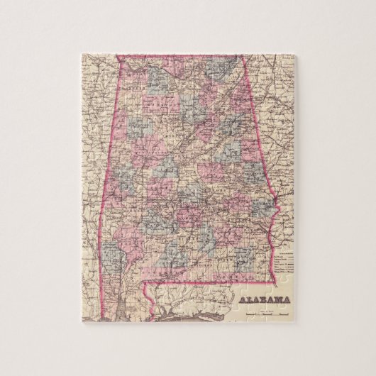  kaart van de provincies Alabama (1876) Legpuzzel (Verticaal)