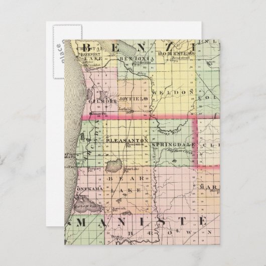 Kaart van de provincies Benzie en Manistee, Michig (Voorkant / Achterkant)